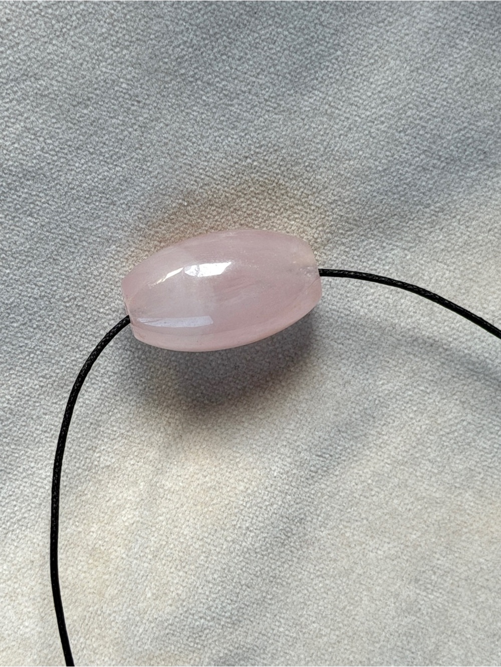 Rose Quartz Bead Necklace on Black Waxed Cotton Cord - Pink